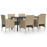 vidaXL 7-tlg. Garten-Essgruppe mit Kissen Beige und Schwarz