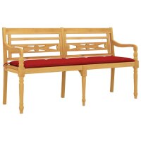 vidaXL Batavia-Bank mit Rotem Kissen 150 cm Massivholz Teak