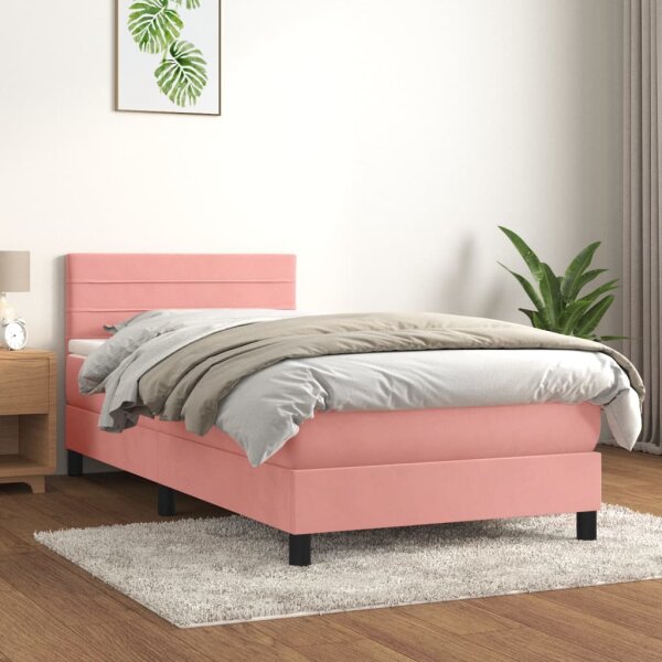 vidaXL Boxspringbett mit Matratze Rosa 80x200 cm Samt