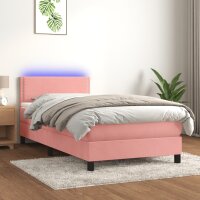 vidaXL Boxspringbett mit Matratze &amp; LED Rosa 80x200 cm Samt