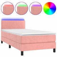 vidaXL Boxspringbett mit Matratze &amp; LED Rosa 80x200 cm Samt