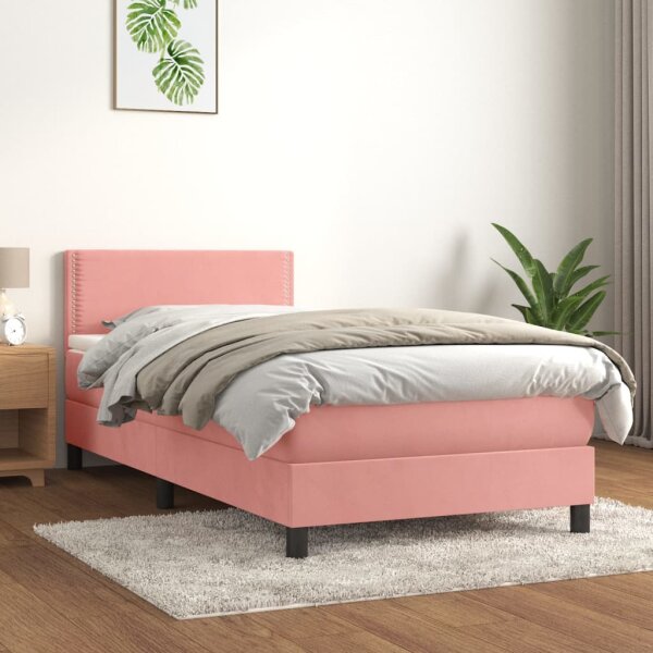 vidaXL Boxspringbett mit Matratze Rosa 80x200 cm Samt