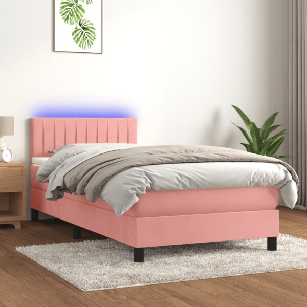 vidaXL Boxspringbett mit Matratze &amp; LED Rosa 80x200 cm Samt