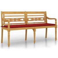 vidaXL Batavia-Bank mit Rotem Kissen 150 cm Massivholz Teak