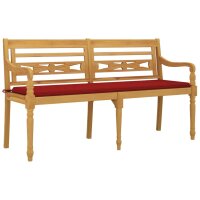 vidaXL Batavia-Bank mit Rotem Kissen 150 cm Massivholz Teak