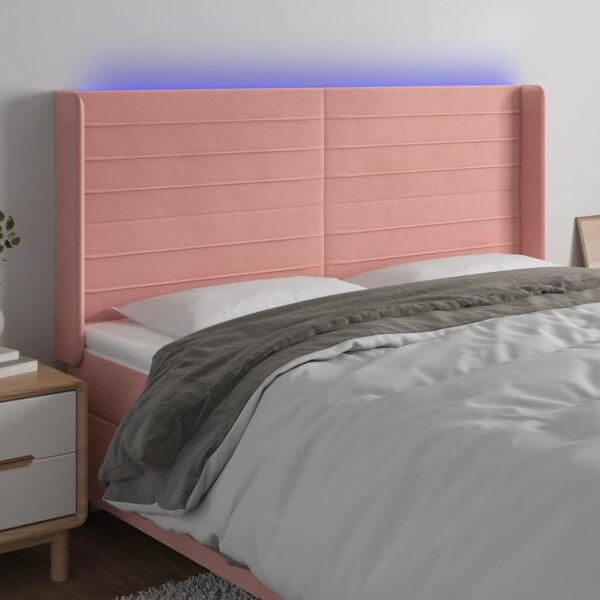 vidaXL LED Kopfteil Rosa 183x16x118/128 cm Samt