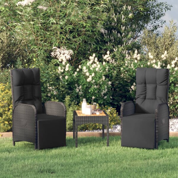 vidaXL Garten-Relaxsessel mit Kissen 2 Stk. Poly Rattan Schwarz