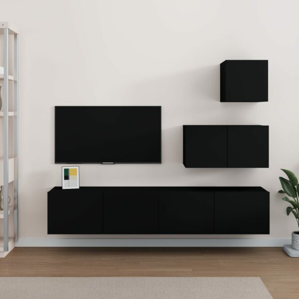 vidaXL 4-tlg. TV-Schrank-Set Schwarz Holzwerkstoff