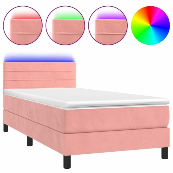 vidaXL Boxspringbett mit Matratze &amp; LED Rosa 80x200 cm Samt