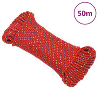 vidaXL Bootsseil Rot 3 mm 50 m Polypropylen