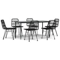 vidaXL 7-tlg. Garten-Essgruppe Schwarz Poly Rattan