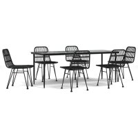 vidaXL 7-tlg. Garten-Essgruppe Schwarz Poly Rattan