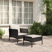 vidaXL 2-tlg. Garten-Lounge-Set mit Kissen Schwarz Poly Rattan