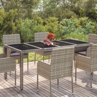 vidaXL Gartentisch mit Glasplatte Grau 190x90x75 cm Poly...