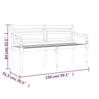 vidaXL Batavia-Bank mit Kissen Grau Karomuster 150 cm Massivholz Teak