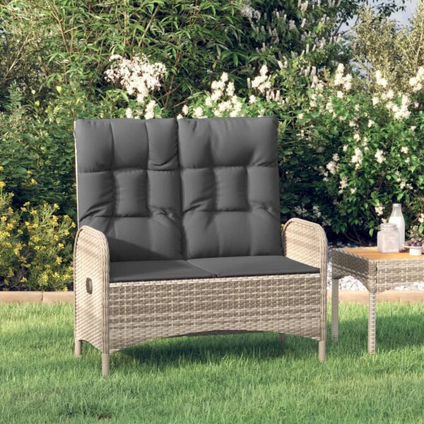 vidaXL Gartenbank mit Liegefunktion und Kissen 107 cm Poly Rattan Grau