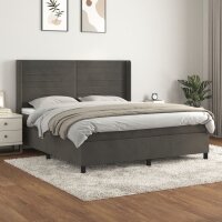 vidaXL Boxspringbett mit Matratze Dunkelgrau 180x200 cm Samt