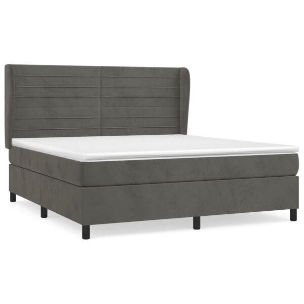 vidaXL Boxspringbett mit Matratze Dunkelgrau 180x200 cm Samt