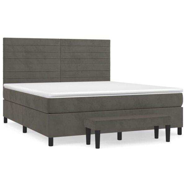 vidaXL Boxspringbett mit Matratze Dunkelgrau 180x200 cm Samt