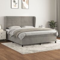 vidaXL Boxspringbett mit Matratze Hellgrau 180x200 cm Samt