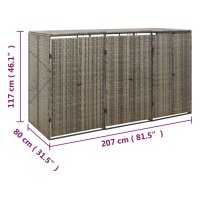 vidaXL M&uuml;lltonnenbox f&uuml;r 3 Tonnen Grau 207x80x117 cm Poly Rattan