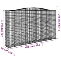 vidaXL Gabione mit Hochbogen 400x50x220/240 cm Verzinktes Eisen