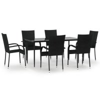 vidaXL 7-tlg. Garten-Essgruppe Schwarz Poly Rattan