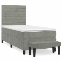 vidaXL Boxspringbett mit Matratze Hellgrau 90x200 cm Samt