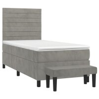 vidaXL Boxspringbett mit Matratze Hellgrau 90x200 cm Samt