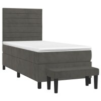 vidaXL Boxspringbett mit Matratze Dunkelgrau 90x190 cm Samt