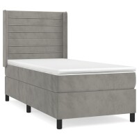 vidaXL Boxspringbett mit Matratze Hellgrau 90x190 cm Samt