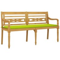 vidaXL Batavia-Bank mit Hellgr&uuml;nem Kissen 150 cm Massivholz Teak