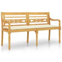 vidaXL Batavia-Bank mit Creme Kissen 150 cm Massivholz Teak