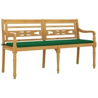 vidaXL Batavia-Bank mit Gr&uuml;nem Kissen 150 cm Massivholz Teak