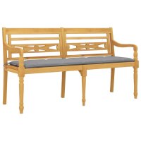 vidaXL Batavia-Bank mit Grauem Kissen 150 cm Massivholz Teak