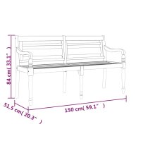 vidaXL Batavia-Bank mit Grauem Kissen 150 cm Massivholz Teak