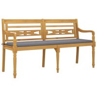 vidaXL Batavia-Bank mit Grauem Kissen 150 cm Massivholz Teak