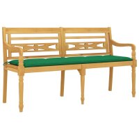 vidaXL Batavia-Bank mit Gr&uuml;nem Kissen 150 cm Massivholz Teak