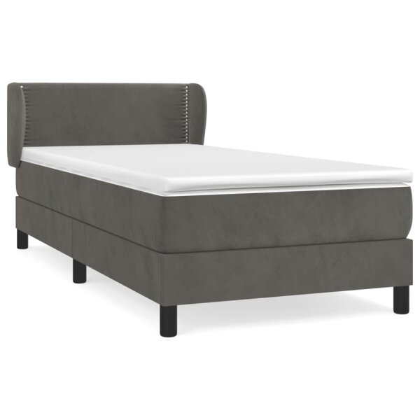 vidaXL Boxspringbett mit Matratze Dunkelgrau 90x190 cm Samt