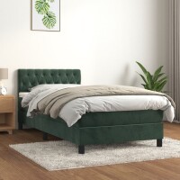 vidaXL Boxspringbett mit Matratze Dunkelgr&uuml;n 90x190 cm Samt