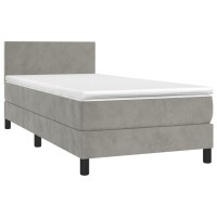 vidaXL Boxspringbett mit Matratze Hellgrau 90x190 cm Samt