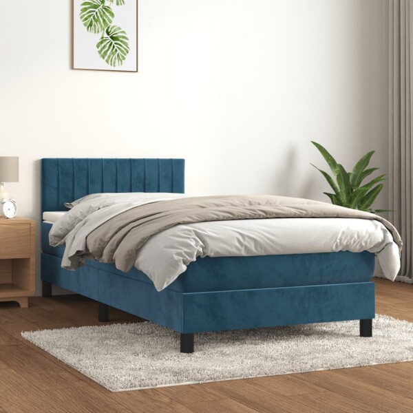 vidaXL Boxspringbett mit Matratze Dunkelblau 90x190 cm Samt