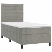 vidaXL Boxspringbett mit Matratze Hellgrau 90x200 cm Samt