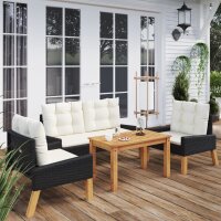 vidaXL 4-tlg. Garten-Lounge-Set mit Kissen Poly Rattan&amp;Massivholz