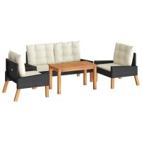 vidaXL 4-tlg. Garten-Lounge-Set mit Kissen Poly Rattan&amp;Massivholz