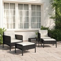 vidaXL 5-tlg. Garten-Lounge-Set mit Kissen Schwarz Poly Rattan