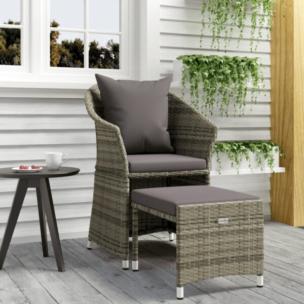 vidaXL 2-tlg. Garten-Lounge-Set mit Kissen Grau Poly Rattan