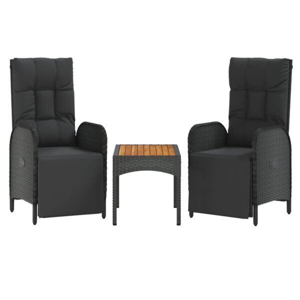 vidaXL 3-tlg. Garten-Lounge-Set mit Kissen Schwarz Poly Rattan