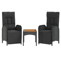 vidaXL 3-tlg. Garten-Lounge-Set mit Kissen Schwarz Poly...