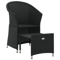 vidaXL 2-tlg. Garten-Lounge-Set mit Kissen Schwarz Poly Rattan